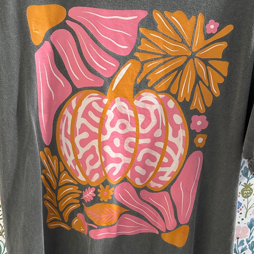 Comfort Colors Black Tee with Pink and Orange Design - Picture 5 of 7